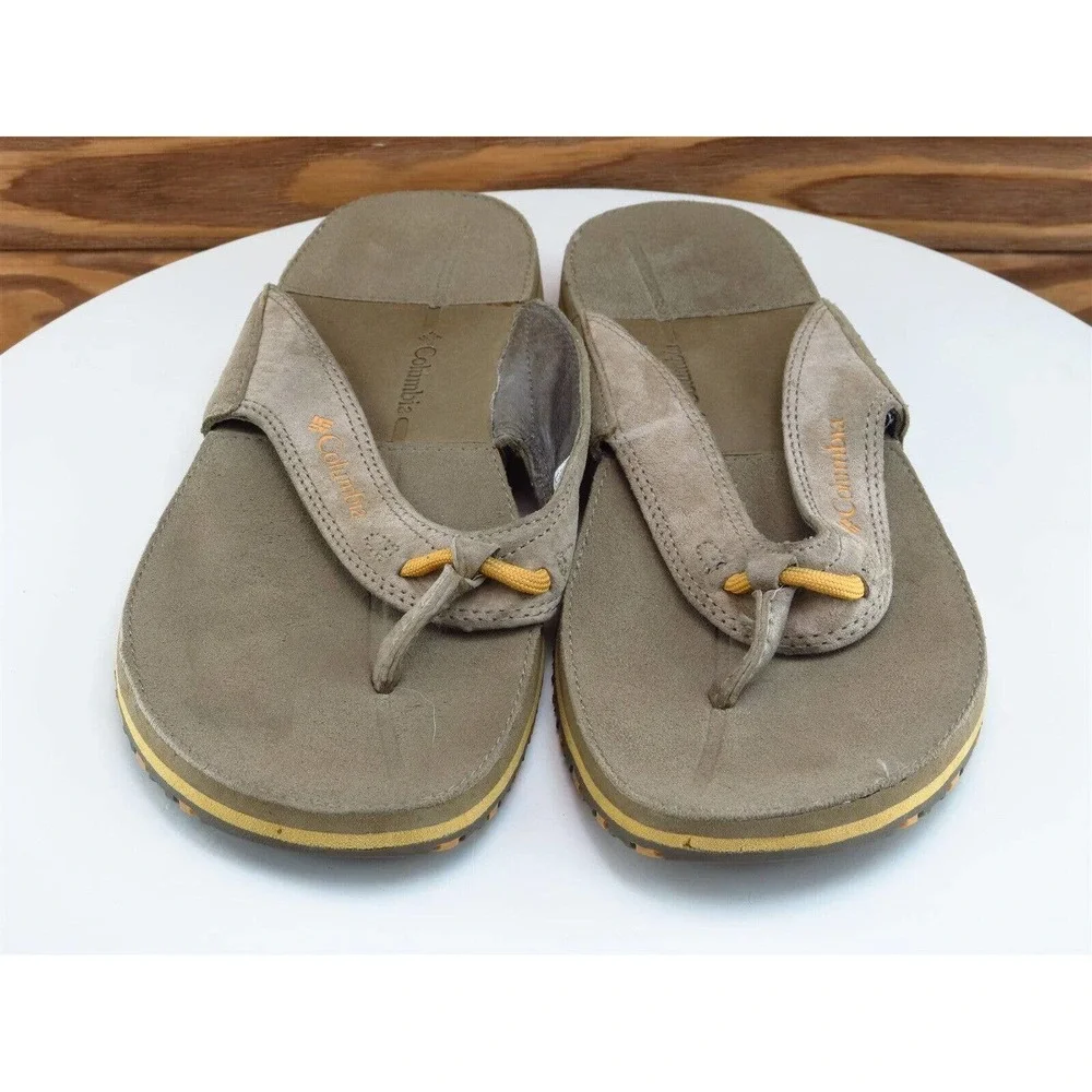 Columbia Sz 7 Flip Flop‎ Sandals Brown Leather Men Slip On